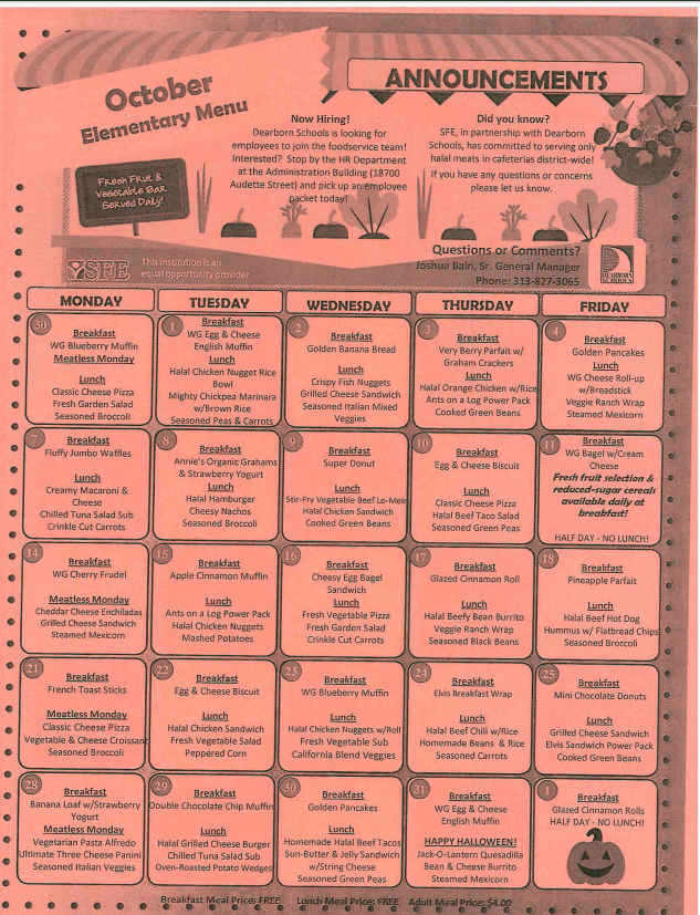 October 2019 Lunch Menu Maples Elementary School