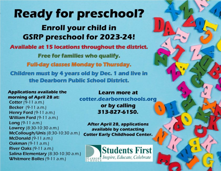 Flyer for GSRP enrollment dates